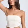 Bandeau Lace-Up Corset Crop Top in Ecru
