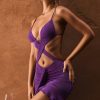 Ruffle-Trim Cut-Out Mini Dress in Grape