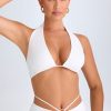 Plunge Hardware-Detail Halterneck Crop Top in White