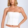 Ruched Lace-Up Corset Top in White