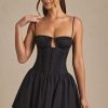 Pintucked Shirred Mini Dress in Black