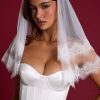 Lace-Trim Veil in White