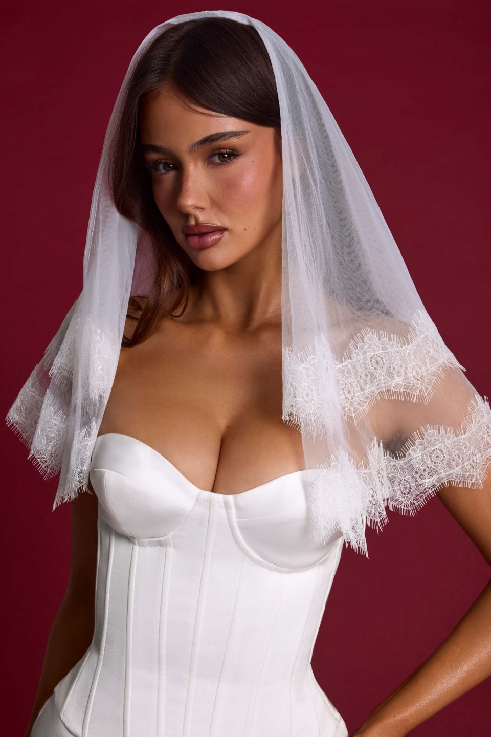Lace-Trim Veil in White