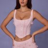 Embellished Lace-Up Corset Top in Soft Pink