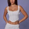 Embellished Lace-Up Corset Top in White