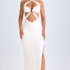 Cut-Out Ruched Halterneck Maxi Dress in White