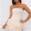 Bandeau Ruffled Tiered Corset Mini Dress in Ivory