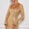 Embellished A-Line Mini Dress in Gold