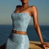Embellished Mid-Rise Micro Mini Skirt in Light Blue