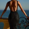 Embellished Open-Back Midaxi Dress in Black