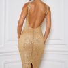 Embellished Open-Back Midaxi Dress in Gold