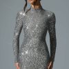 Embellished Open-Back Mini Dress in Silver