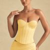Lace-Up Corset Top in Pastel Yellow