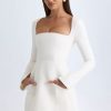Square-Neck Structured Tulip Mini Dress in Vanilla