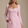 Sweetheart-Neck Structured Mini Dress in Soft Pink