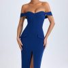Off-Shoulder Midaxi Dress in True Navy