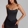 Curved Lace-Up Corset Top in Black