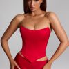 Curved Lace-Up Corset Top in Fire Red