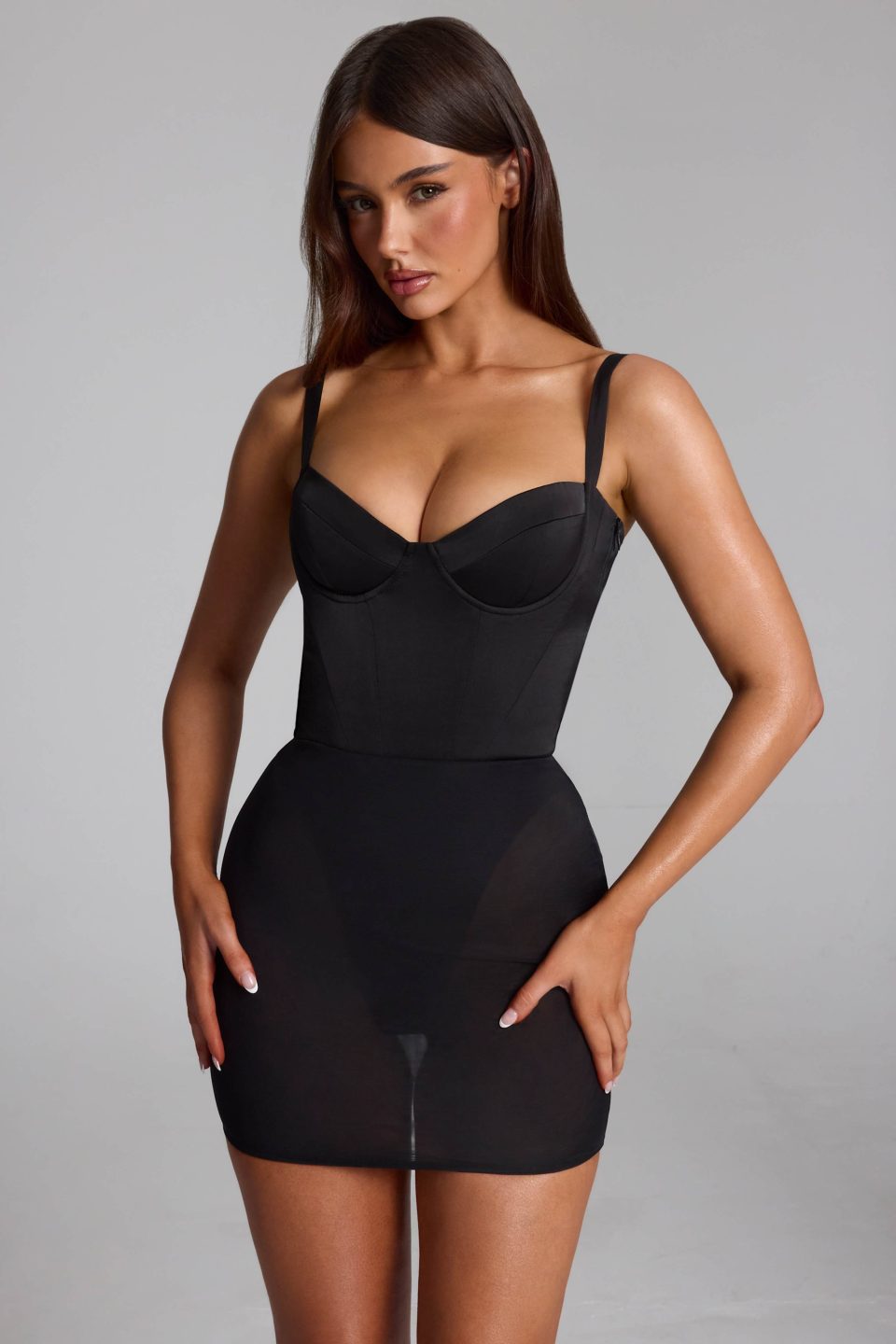 Corset Bodysuit Mini Dress in Black