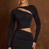 Asymmetric Cut-Out Draped Mini Dress in Black