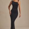 Ruched Backless Maxi Dress in Black