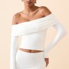 Modal Off-Shoulder Long-Sleeve Top in White