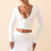 Modal Plunge Long-Sleeve Top in White