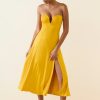 Slinky Jersey Strapless A-Line Midaxi Dress in Golden Yellow