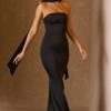 Scarf-Detail Strapless Gown in Black