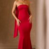 Scarf-Detail Strapless Gown in Scarlet Red