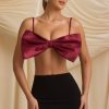 Strapless Bow Crop Top in Wine Red