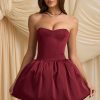 Convertible Bow-Detail Bubble Hem Midaxi Dress in Wine Red