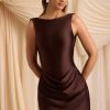 Draped Open-Back A-Line Mini Dress in Chocolate Brown