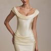 Off-Shoulder Draped Mini Dress in Ivory