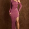 Asymmetric Draped Maxi Dress in Rose Brown
