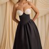 Strapless Corset Midi Dress in Black