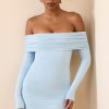 Modal Off-Shoulder Mini Dress in Ice Blue