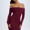 Modal Off-Shoulder Mini Dress in Wine Red