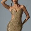 Embellished Cut-Out Mini Dress in Gold