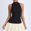 Turtleneck Drop-Waist Bubble Hem Mini Dress in Black