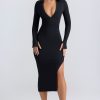 Modal Plunge V-Neck Midaxi Dress in Black