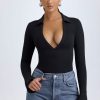 Modal Plunge V-Neck Bodysuit in Black