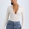 Modal Plunge V-Neck Bodysuit in Ivory