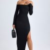 Modal Off-Shoulder Open-Back Maxi Dress in Black
