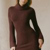 Ribbed-Knit Turtleneck Mini Jumper Dress in Espresso
