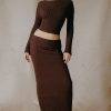 Ribbed-Knit Foldover Maxi Skirt in Espresso