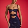 Embellished Cut-Out Mini Dress in Navy
