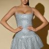 Embellished Bubble Hem Mini Dress in Silver