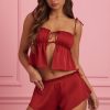 Mid-Rise Flared Shorts in Ruby Red