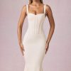 Layered Bra-Detail Fishtail Midaxi Dress in Ivory